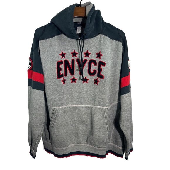 ENYCE Vintage Full Zip Gray Navy Red Hoodie Sweatshirt Thrashed Grunge 2XL XXL - Picture 2 of 14
